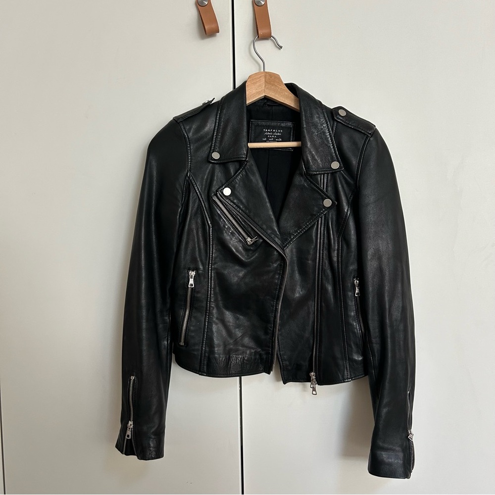 Zara authentic leather motorcycle jacket size XS/S